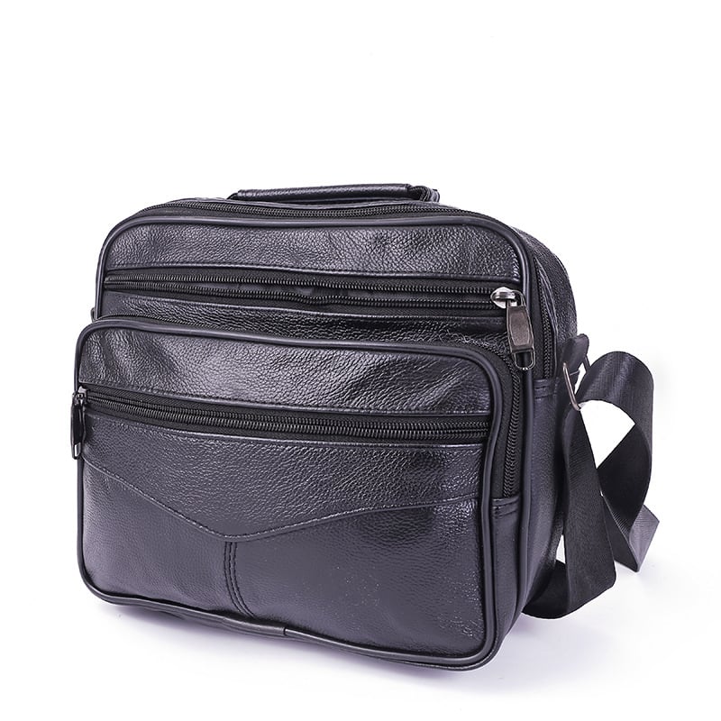 Férfiak számára készült crossbody bőrtáska, valódi bőrből, két rétegű marhabőr, vízálló, nagy kapacitás üzleti utazásokhoz.