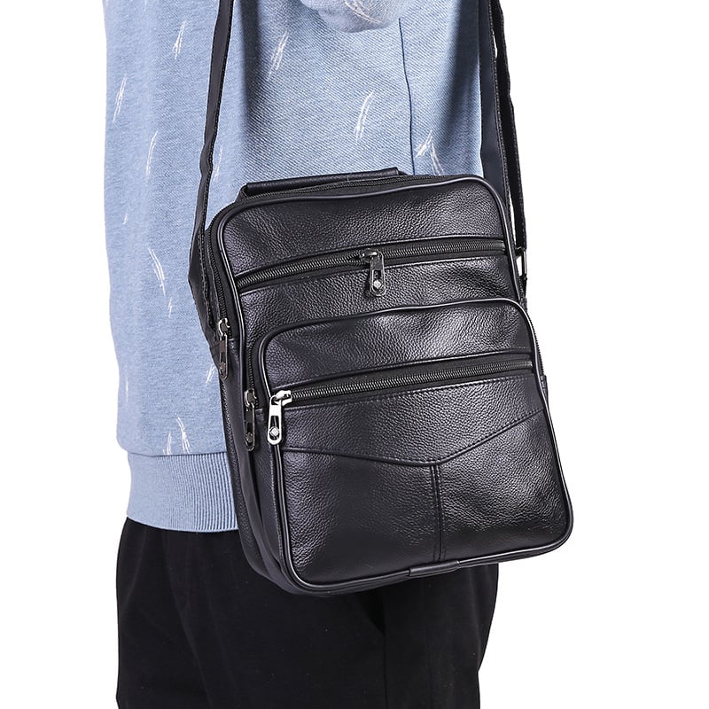 Férfiak számára készült crossbody bőrtáska, valódi bőrből, két rétegű marhabőr, vízálló, nagy kapacitás üzleti utazásokhoz.