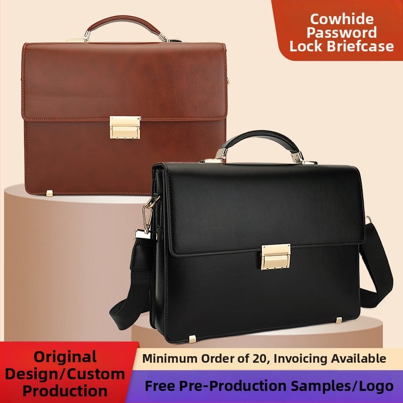 Podniková taška z pravej kože s kombinovaným zámkom, rozšíriteľná, odolná voči opotrebeniu, vodotesná