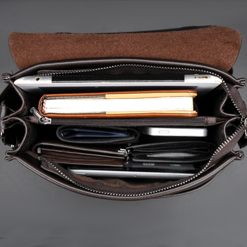 Férfi váll- és oldaltáska – üzleti PU bőr, vízszintes négyzet alakú, zárófedéllel, belső rekesz ID-nek, telefon, zipzár, laptop és kamera, modell JS8865