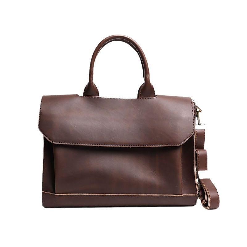 Férfiaknak szóló PU Crazy Horse bőrű üzleti aktatáska, nagy kapacitású, poliészter bélés, vízálló és kopásálló