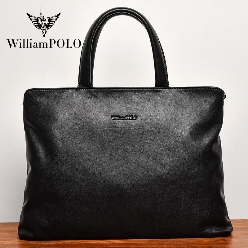 Férfi üzleti aktatáska – valódi bőr, modell 213139, vízálló, poliészter bélés, egyszínű dizájn