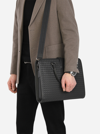 Férfi kézitáska mikroszálas anyagból, egyszínű mintázat, poliészter bélés, ideális üzleti utazásokhoz