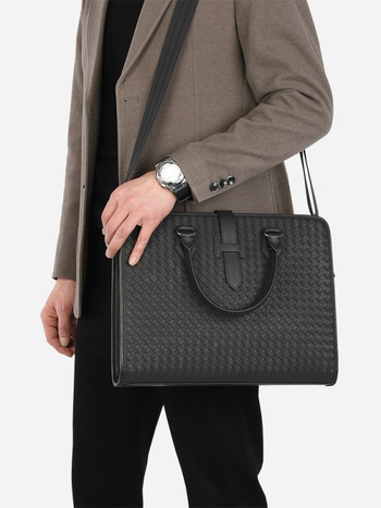 Férfi kézitáska mikroszálas anyagból, egyszínű mintázat, poliészter bélés, ideális üzleti utazásokhoz