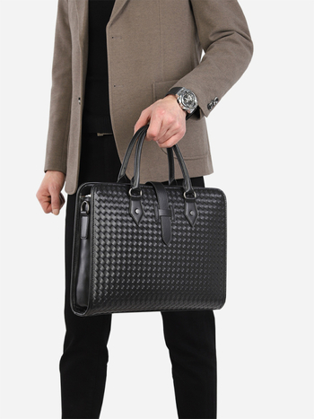 Férfi kézitáska mikroszálas anyagból, egyszínű mintázat, poliészter bélés, ideális üzleti utazásokhoz