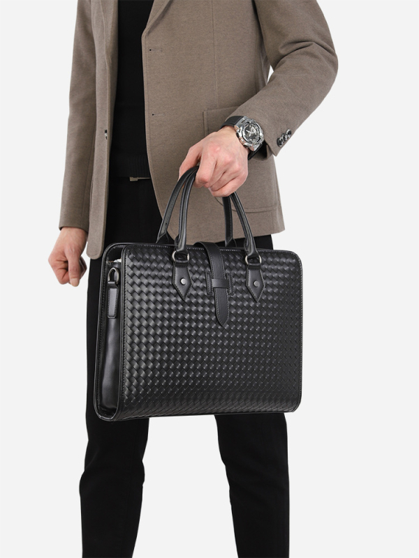 Férfi kézitáska mikroszálas anyagból, egyszínű mintázat, poliészter bélés, ideális üzleti utazásokhoz