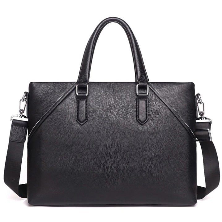 Férfi üzleti táska valódi bőrből, városi minimalist stílus, felsőréteg marhabőrből, poliészter bélés, egyszínű mintázat, vízálló