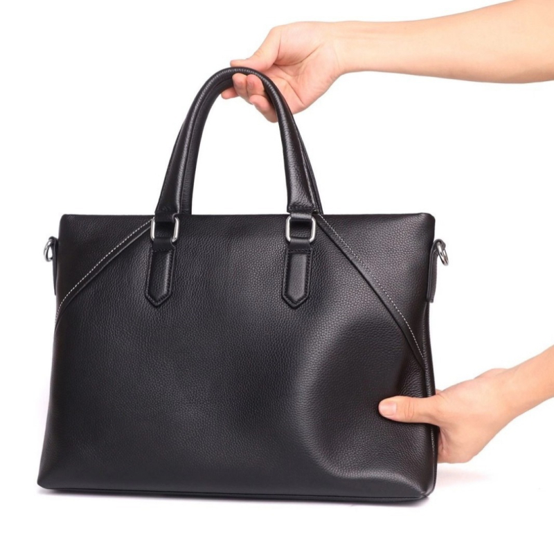 Férfi üzleti táska valódi bőrből, városi minimalist stílus, felsőréteg marhabőrből, poliészter bélés, egyszínű mintázat, vízálló