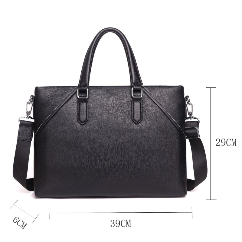 Férfi üzleti táska valódi bőrből, városi minimalist stílus, felsőréteg marhabőrből, poliészter bélés, egyszínű mintázat, vízálló