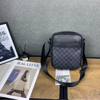 Férfi válltáska, PU bőr, kockás mintázat, üzleti út stílus, poliészter bélés