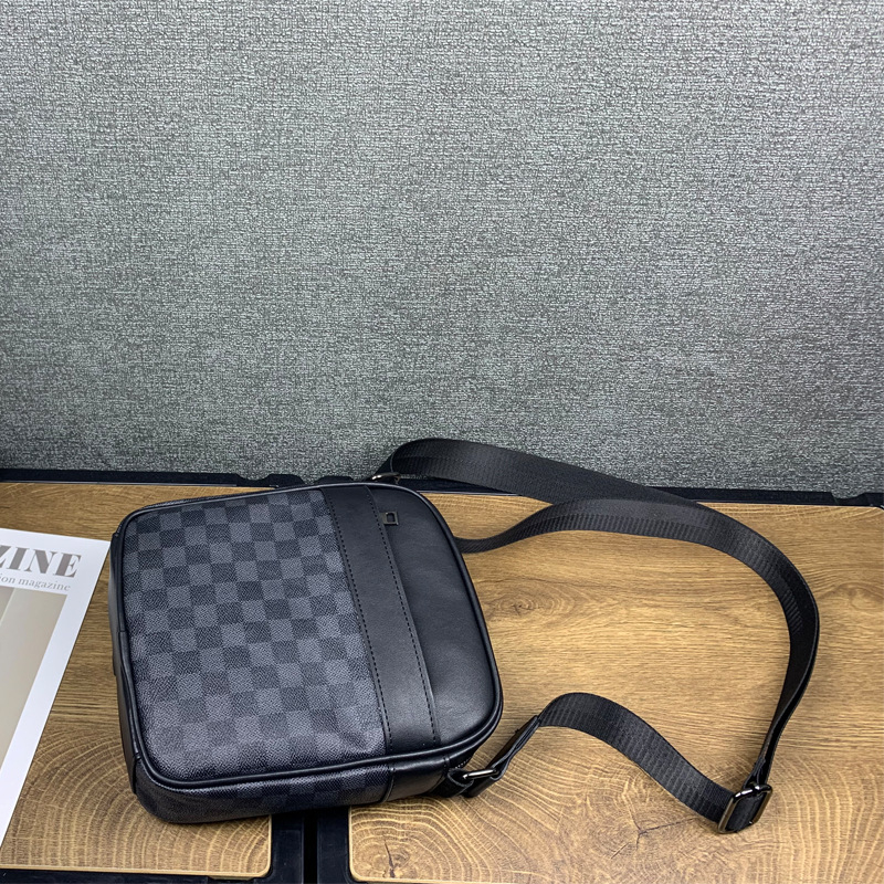 Férfi válltáska, PU bőr, kockás mintázat, üzleti út stílus, poliészter bélés