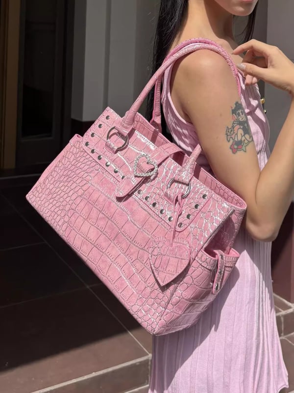 Geantă Tote croco, pentru femei, stil stradal, material PU, formă orizontală pătrată, căptușeală poliester