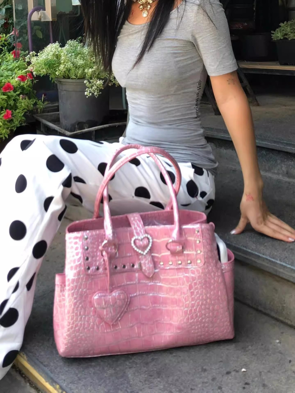 Geantă Tote croco, pentru femei, stil stradal, material PU, formă orizontală pătrată, căptușeală poliester