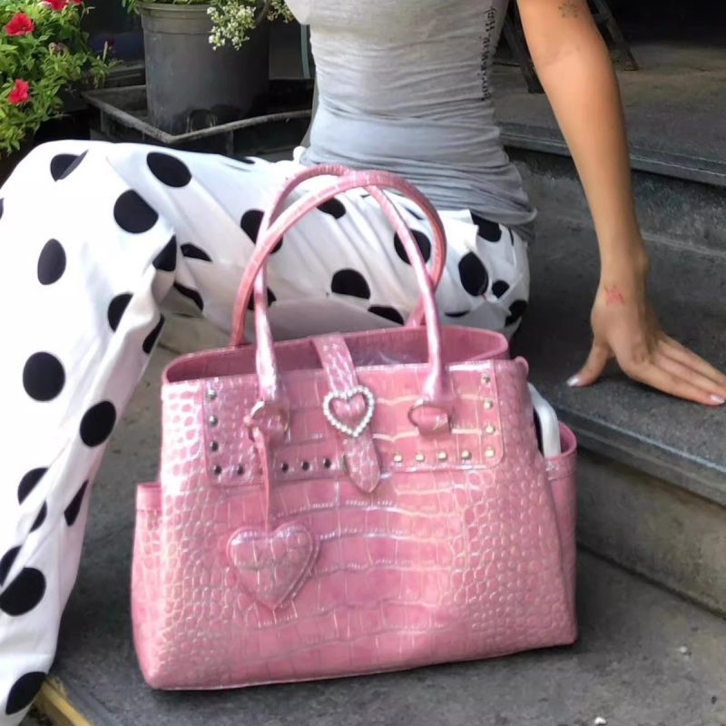 Geantă Tote croco, pentru femei, stil stradal, material PU, formă orizontală pătrată, căptușeală poliester