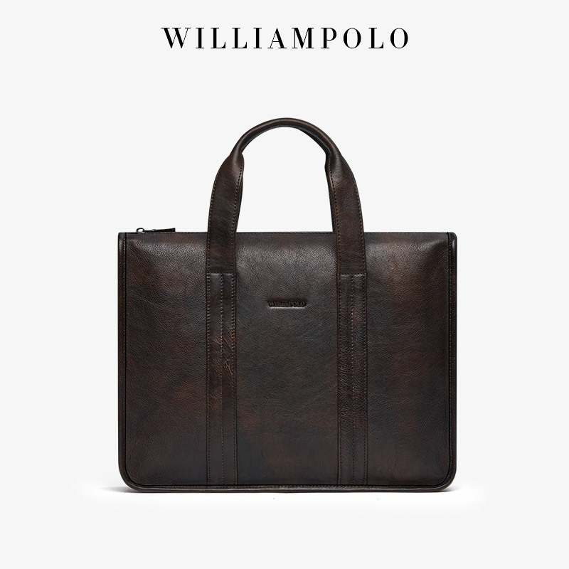 Muška kožna poslovna torbica WilliamPolo, retro stil, prva sloj goveđe kože, proširenje, zaštita od krađe