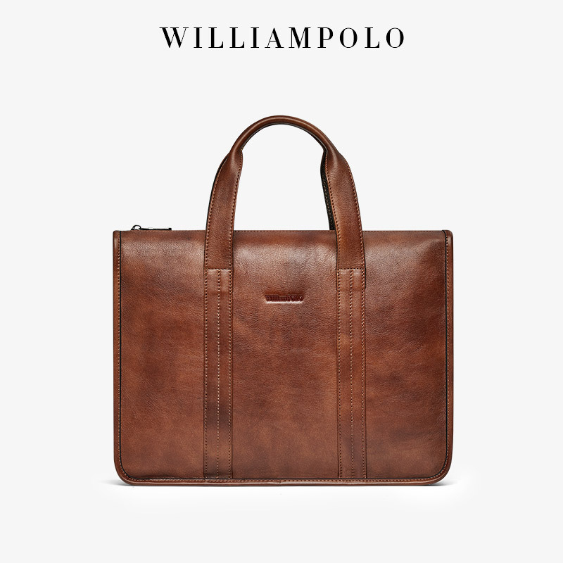 Muška kožna poslovna torbica WilliamPolo, retro stil, prva sloj goveđe kože, proširenje, zaštita od krađe