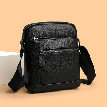 Pánska kožená taška cez rameno – biznis cestovanie, pravá koža, vrchná vrstva hovädzej kože, podšívka z polyesteru