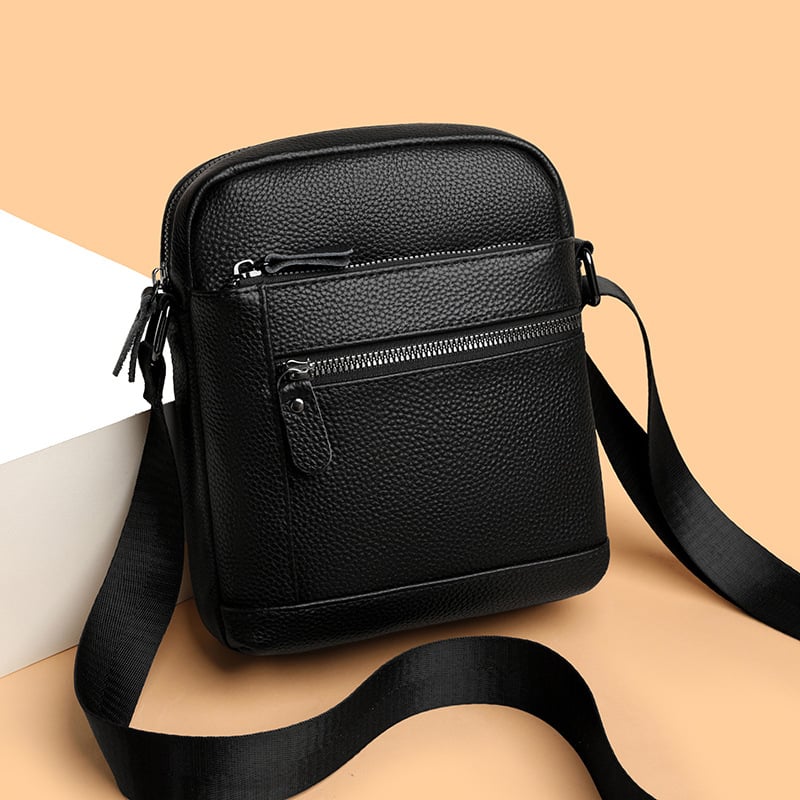 Pánska kožená taška cez rameno – biznis cestovanie, pravá koža, vrchná vrstva hovädzej kože, podšívka z polyesteru