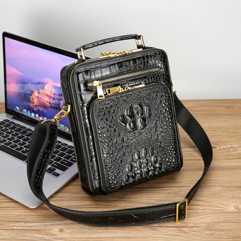 Geantă de umăr pentru bărbați din piele de vacă, formă verticală pătrată, închidere cu fermoar, buzunare interioare: buzunar cu fermoar, buzunar pentru telefon, buzunar pentru laptop, potrivită pentru laptop de 10 inch