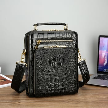 Geantă de umăr pentru bărbați din piele de vacă, formă verticală pătrată, închidere cu fermoar, buzunare interioare: buzunar cu fermoar, buzunar pentru telefon, buzunar pentru laptop, potrivită pentru laptop de 10 inch