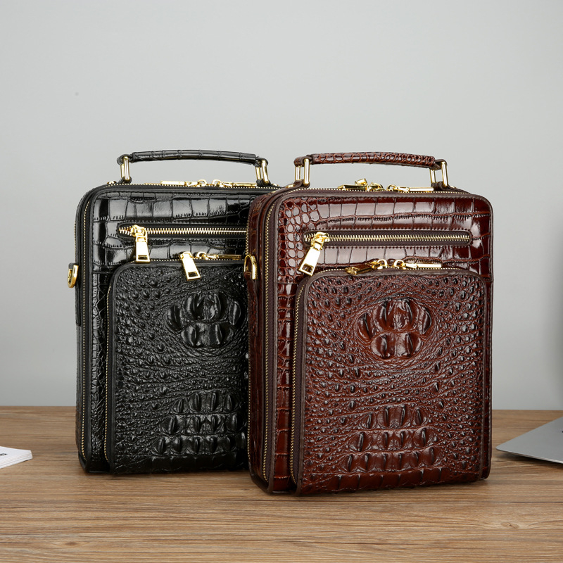 Geantă de umăr pentru bărbați din piele de vacă, formă verticală pătrată, închidere cu fermoar, buzunare interioare: buzunar cu fermoar, buzunar pentru telefon, buzunar pentru laptop, potrivită pentru laptop de 10 inch