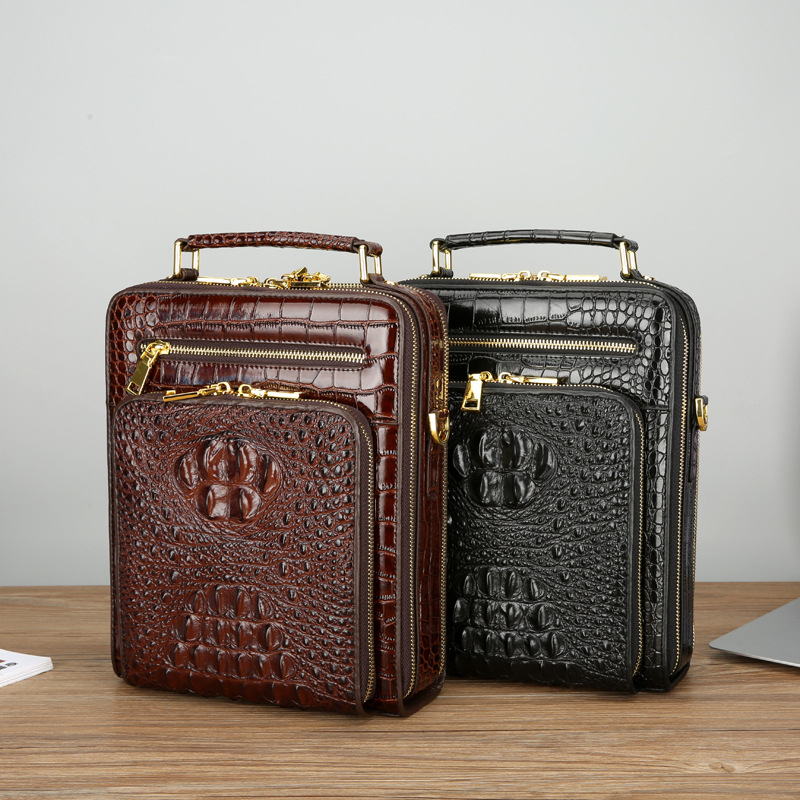 Geantă de umăr pentru bărbați din piele de vacă, formă verticală pătrată, închidere cu fermoar, buzunare interioare: buzunar cu fermoar, buzunar pentru telefon, buzunar pentru laptop, potrivită pentru laptop de 10 inch