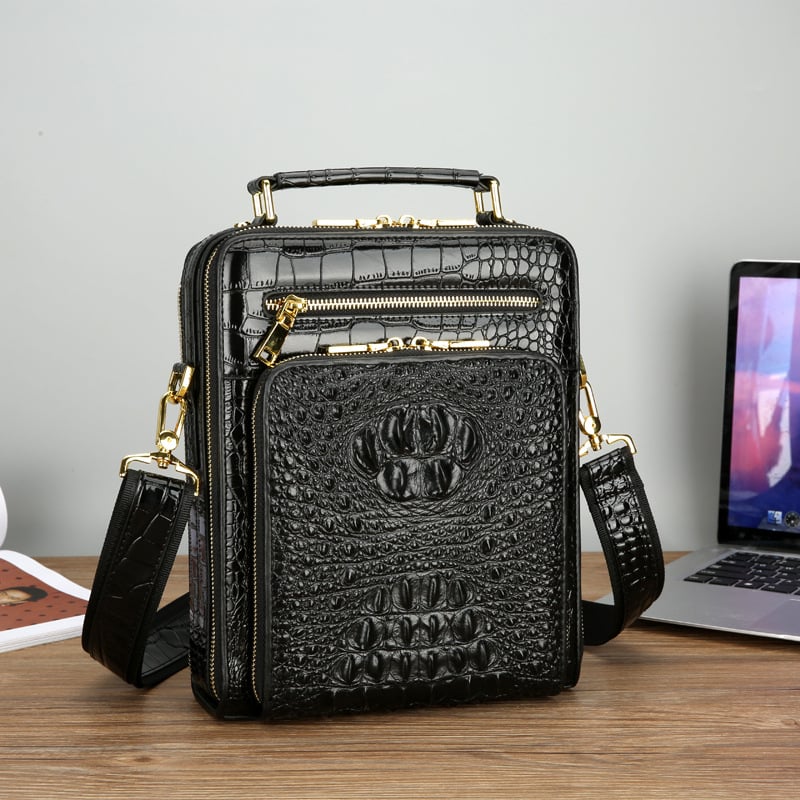 Geantă de umăr pentru bărbați din piele de vacă, formă verticală pătrată, închidere cu fermoar, buzunare interioare: buzunar cu fermoar, buzunar pentru telefon, buzunar pentru laptop, potrivită pentru laptop de 10 inch