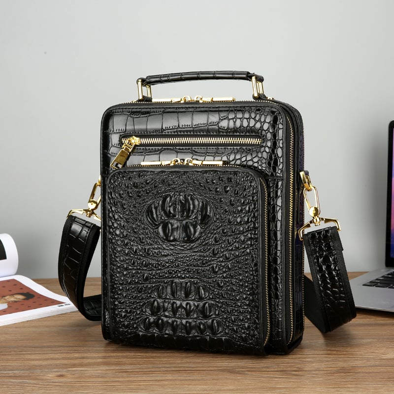 Geantă de umăr pentru bărbați din piele de vacă, formă verticală pătrată, închidere cu fermoar, buzunare interioare: buzunar cu fermoar, buzunar pentru telefon, buzunar pentru laptop, potrivită pentru laptop de 10 inch