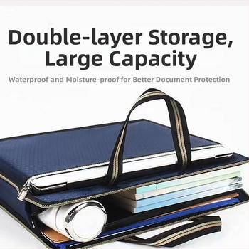 Документна чанта от оксфордска тъкан с цип, преносим портфейл за документи и компютър, двойнослойна конструкция