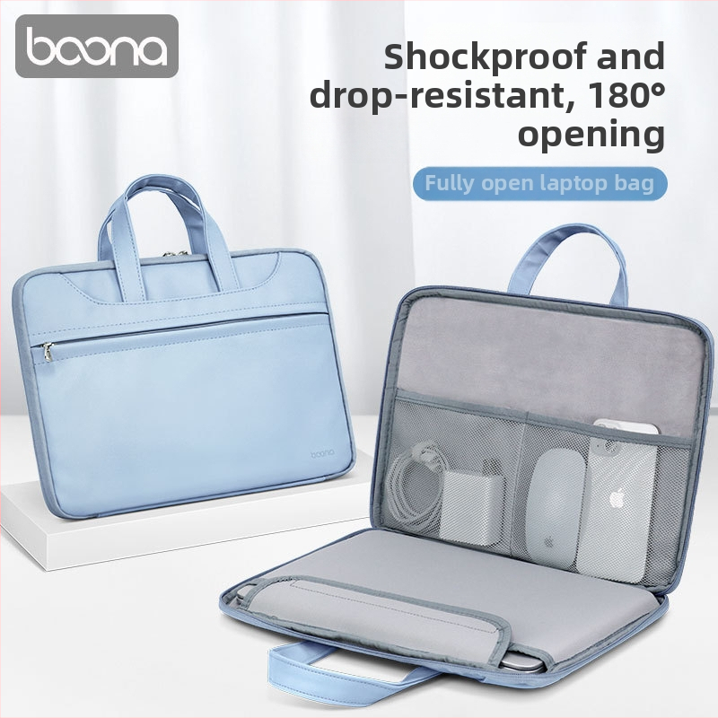 Baona kožená taška na notebook, s plným otvorením, unisex, kompatibilná s Apple, Huawei a Lenovo