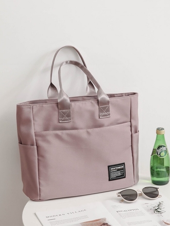 Nylon tote torba za poslovnu svakodnevicu, zatvarač, vodoravni kvadratni oblik, poliesterska podstava, unutarnji džep sa zipom, džep za telefon, džep za ID, dvostruke ručke