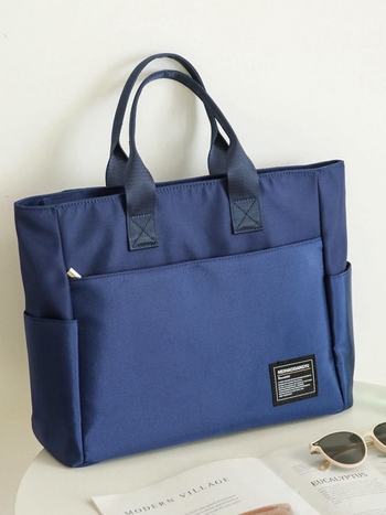 Nylon tote torba za poslovnu svakodnevicu, zatvarač, vodoravni kvadratni oblik, poliesterska podstava, unutarnji džep sa zipom, džep za telefon, džep za ID, dvostruke ručke