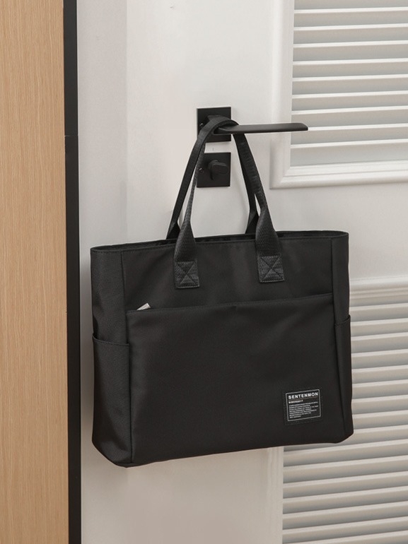 Nylon tote torba za poslovnu svakodnevicu, zatvarač, vodoravni kvadratni oblik, poliesterska podstava, unutarnji džep sa zipom, džep za telefon, džep za ID, dvostruke ručke
