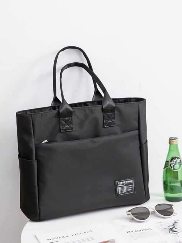 Nylon tote torba za poslovnu svakodnevicu, zatvarač, vodoravni kvadratni oblik, poliesterska podstava, unutarnji džep sa zipom, džep za telefon, džep za ID, dvostruke ručke