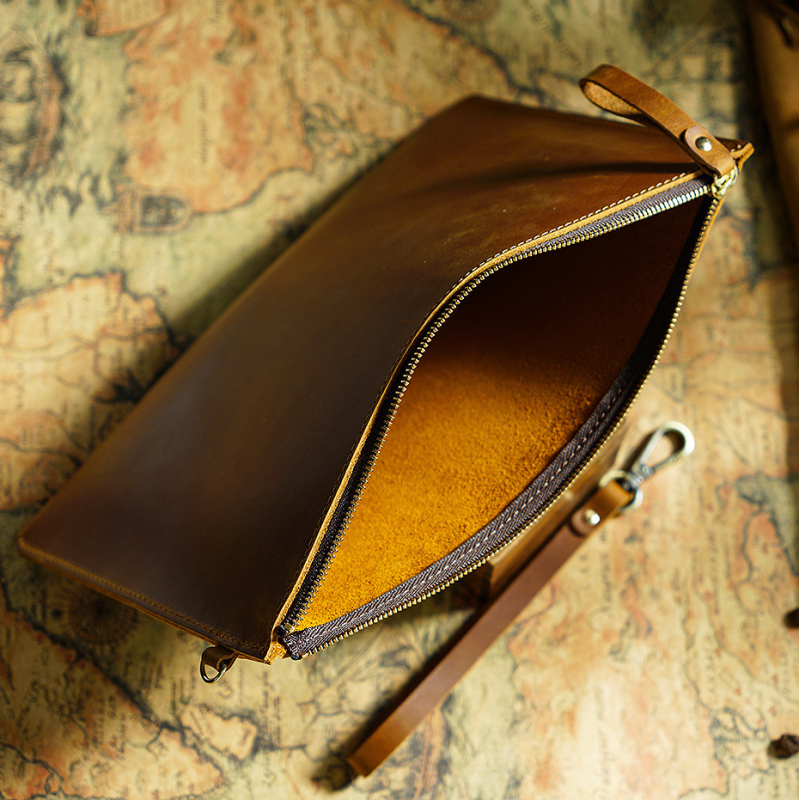 Τσάντα φορητού υπολογιστή από δέρμα πρώτης στρώσης, unisex με φερμουάρ για έγγραφα και iPad, άνοιξη 2025, αναπνεόμενη, αδιάβροχη, ανθεκτική στη φθορά, επένδυση από γνήσιο δέρμα