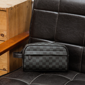 Férfi kézitáska PVC anyagból, kockás minta, cipzáras zárás, nagy kapacitású vízálló táska