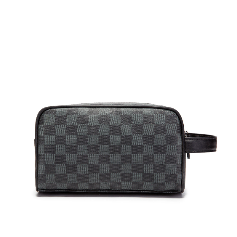 Férfi kézitáska PVC anyagból, kockás minta, cipzáras zárás, nagy kapacitású vízálló táska