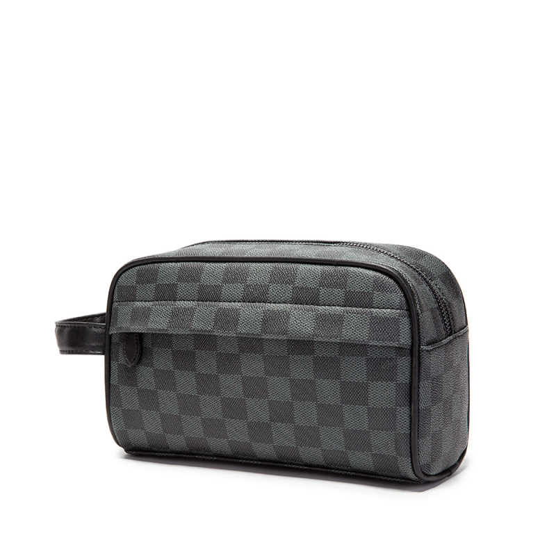 Férfi kézitáska PVC anyagból, kockás minta, cipzáras zárás, nagy kapacitású vízálló táska