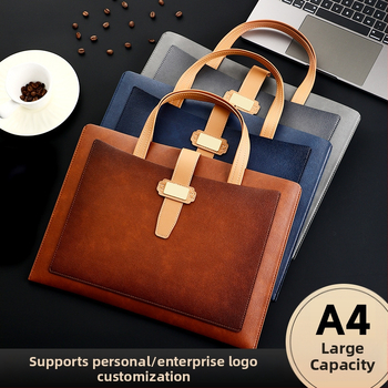 Кожена A4 чанта за документи с дръжка, делов файл кейс за договори, персонализируемо лого