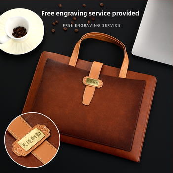 Кожена A4 чанта за документи с дръжка, делов файл кейс за договори, персонализируемо лого