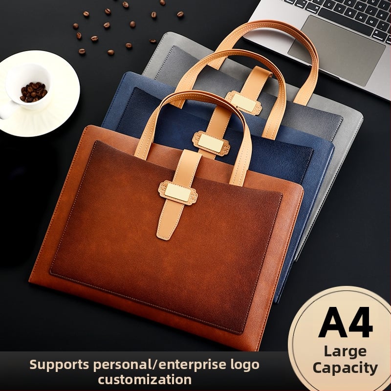 Кожена A4 чанта за документи с дръжка, делов файл кейс за договори, персонализируемо лого