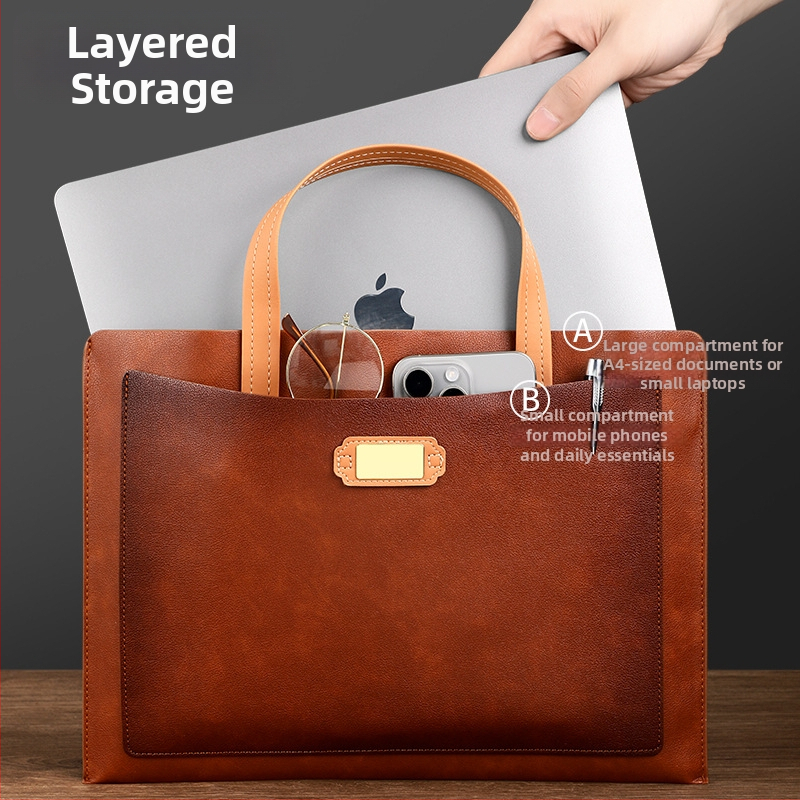 Кожена A4 чанта за документи с дръжка, делов файл кейс за договори, персонализируемо лого