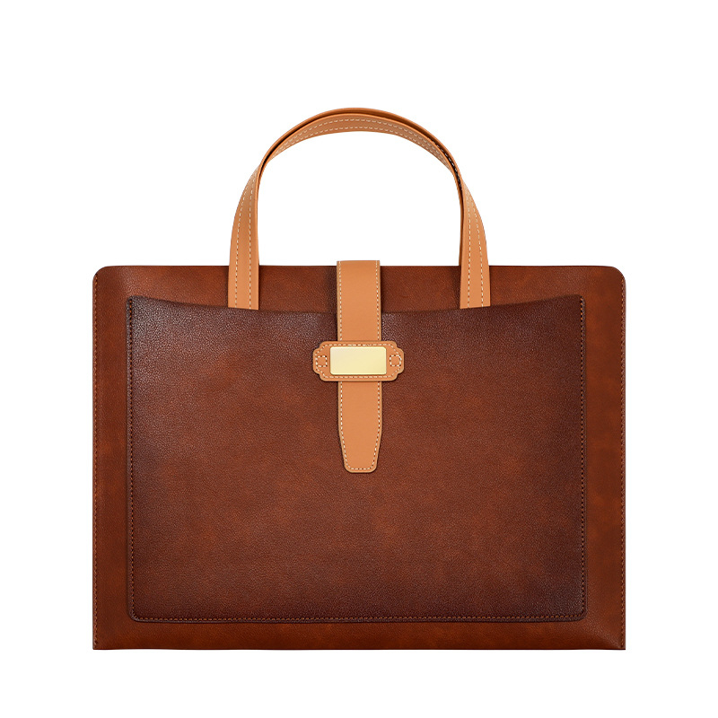 Кожена A4 чанта за документи с дръжка, делов файл кейс за договори, персонализируемо лого