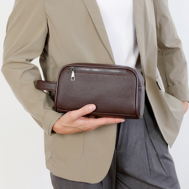 Muška poslovna clutch torba – mekana PU koža, velika zapremina, jednobojni uzorak, podstava od poliestera