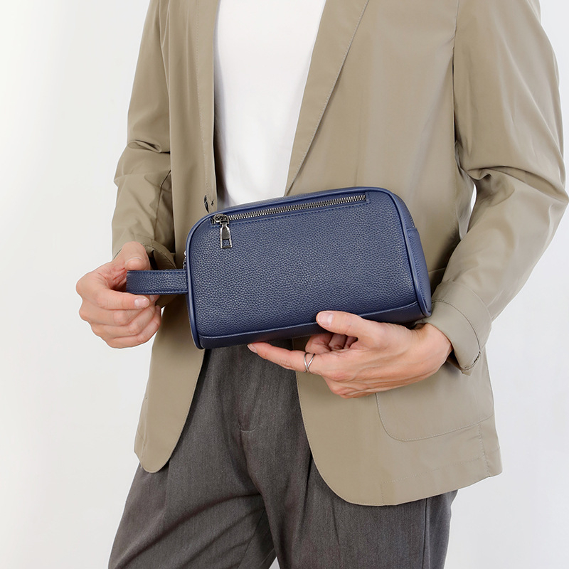 Muška poslovna clutch torba – mekana PU koža, velika zapremina, jednobojni uzorak, podstava od poliestera