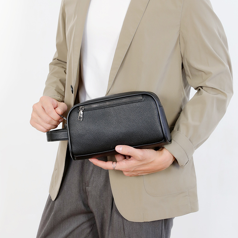 Muška poslovna clutch torba – mekana PU koža, velika zapremina, jednobojni uzorak, podstava od poliestera