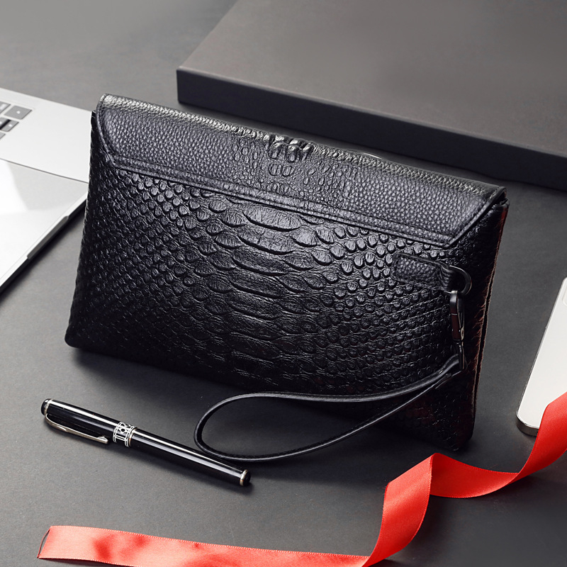 Muška clutch torba od prave kože | Urbani minimalistički stil; Jednobojni uzorak (Materijal: prave kože (prvi sloj); Podstava: poliester)