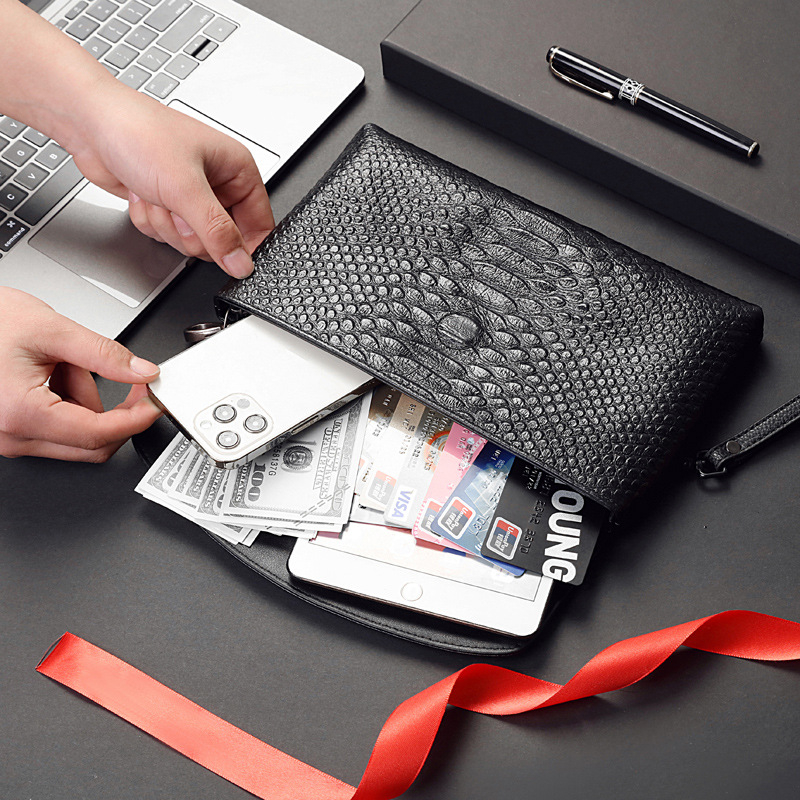 Muška clutch torba od prave kože | Urbani minimalistički stil; Jednobojni uzorak (Materijal: prave kože (prvi sloj); Podstava: poliester)