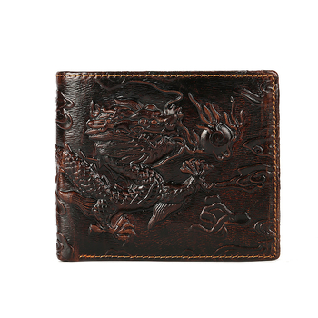 Muški bifold novčanik s reljefnim zmajevim uzorkom, koža najvišeg sloja, pravi kožni materijal, podstava od poliestera, model 3115