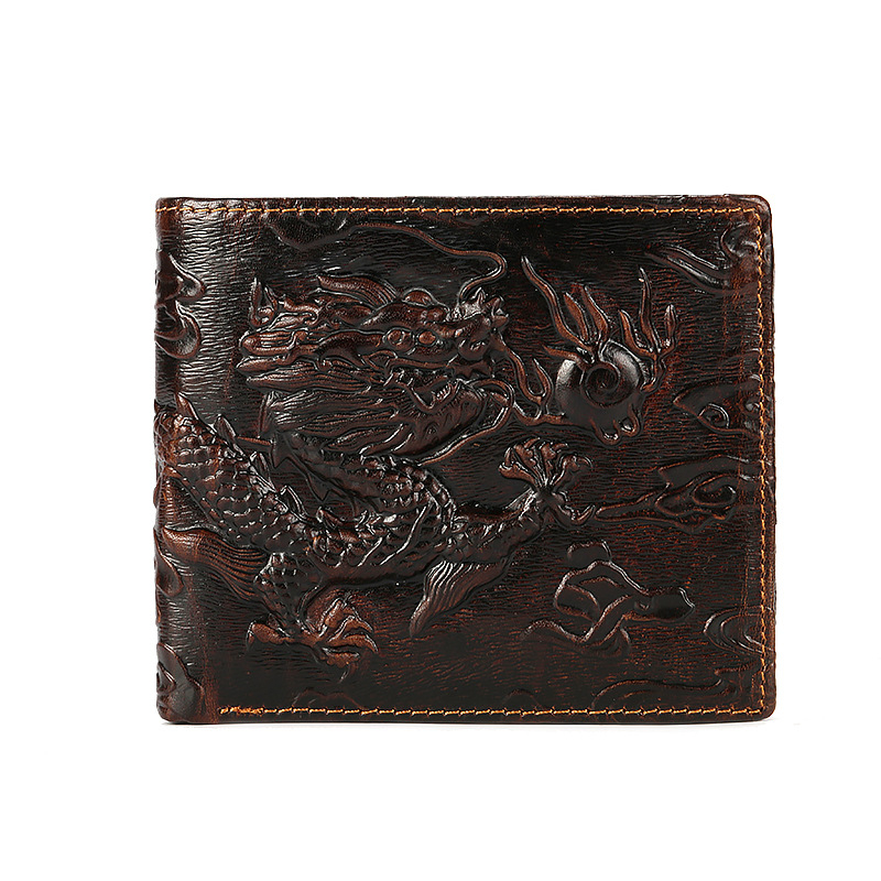 Muški bifold novčanik s reljefnim zmajevim uzorkom, koža najvišeg sloja, pravi kožni materijal, podstava od poliestera, model 3115